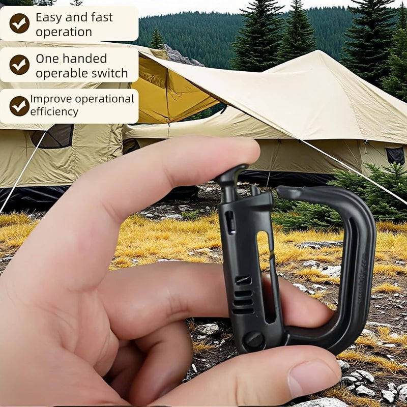 RyanDesign Tactical D-Ring Carabiner for Hiking/Military/EDC - Lightweight Plastic Mountain Carabiner with Quick-Release, MOLLE Compatible, 10-Pack Black - Image 5